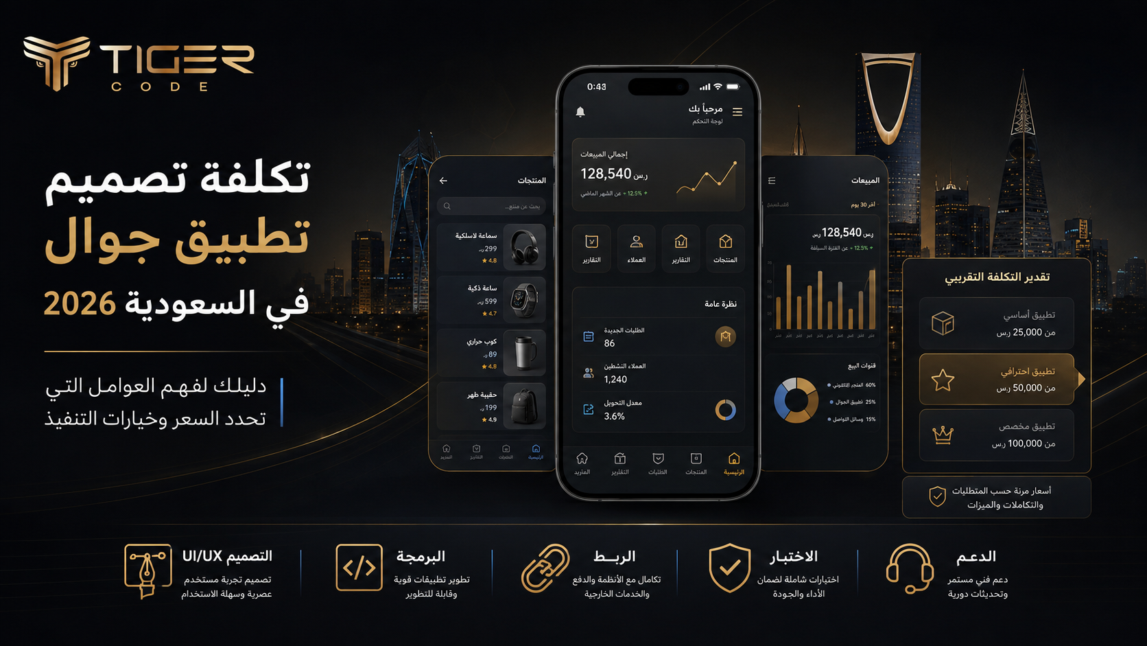 واجهة تطبيق جوال وتقدير تكلفة التطوير